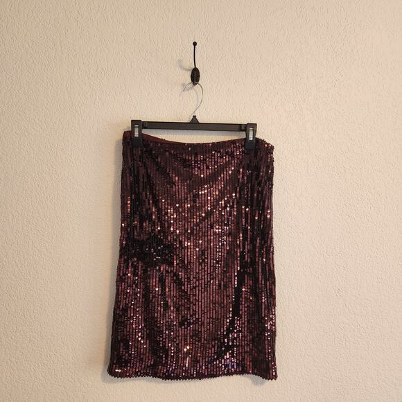 Ralph Lauren Women's Size 6 Maroon Silk & Totally Sequined Skirt Side Zipper NWT - Picture 1 of 4